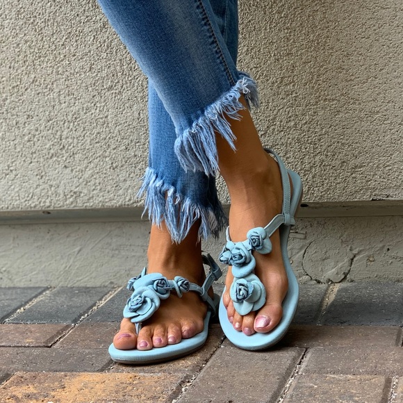 Blue Sky Roses T Strap Leather Slingback Sandal - Picture 4 of 7